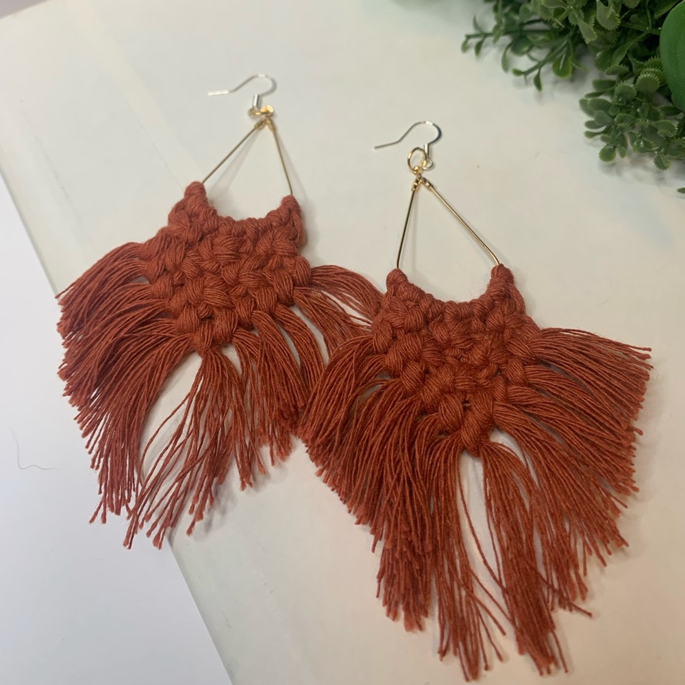 Burnt Orange Macrame Earrings